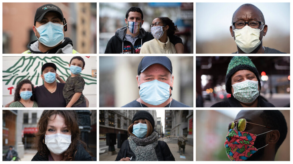 Collage of Chicagoans wearing masks